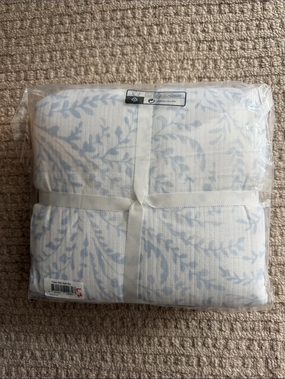 Serena & Lily Blue and White Leaf-Print Nursery Throw